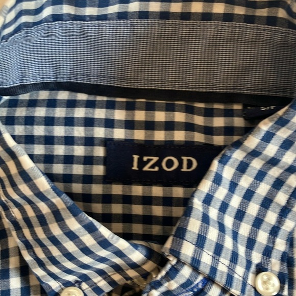 Men’s size small IZOD checkered blue & white Gingham Casual Button Down Shirt - Picture 3 of 16